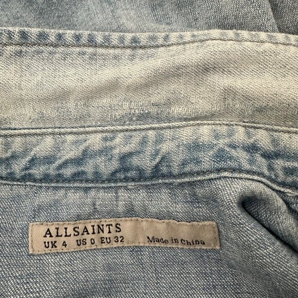 All Saints Ines Denim Button Up Shirt Coastal Cowgirl Blue Sz 0 - Picture 11 of 12